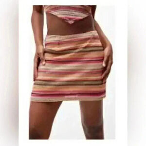 Kendall & Kylie Striped  2 piece Skirt Set mini crochet - XS